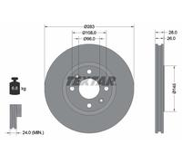 2 x TEXTAR 92078703 Disque de frein pour CITROËN,PEUGEOT