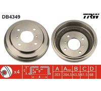 2 x TRW DB4349 Tambour de frein pour NISSAN