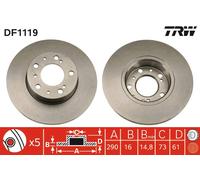 2 x TRW DF1119 Disque de frein pour AUVERLAND,CITROËN,FIAT,PEUGEOT,TALBOT