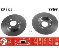 2 x TRW DF1120 Disque de frein pour CITROËN,MEGA,PEUGEOT