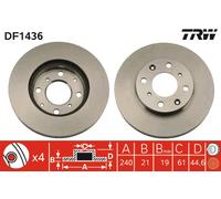 2 x TRW DF1436 Disque de frein pour HONDA,SEAT