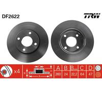 2 x TRW DF2622 Disque de frein pour FORD,FORD AUSTRALIA,FORD USA