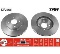 2 x TRW DF2658 Disque de frein pour AUDI,FORD,GREAT WALL,HOLDEN,RENAULT,TOYOTA,V