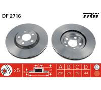 2 x TRW DF2716 Disque de frein pour CITROËN,FIAT,LANCIA,PEUGEOT