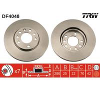 2 x TRW DF4048 Disque de frein pour CHEVROLET,HOLDEN,OPEL,VAUXHALL