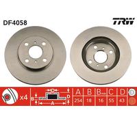 2 x TRW DF4058 Disque de frein pour TOYOTA
