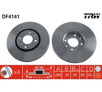 2 x TRW DF4141 Disque de frein pour CITROËN
