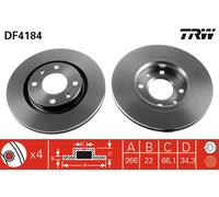 2 x TRW DF4184 Disque de frein pour CITROËN,CITROËN (DF-PSA),DS,FENGSHEN,OPEL,PE