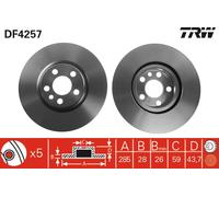 2 x TRW DF4257 Disque de frein pour CITROËN,FIAT,LANCIA,PEUGEOT