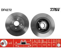 2 x TRW DF4272 Disque de frein pour RENAULT