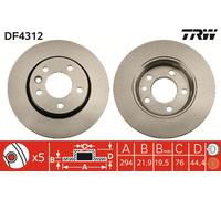 2 x TRW DF4312 Disque de frein pour VW