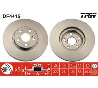 2 x TRW DF4416 Disque de frein pour TOYOTA