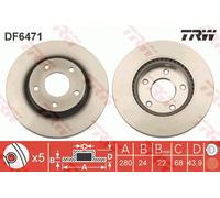 2 x TRW DF6471 Disque de frein pour NISSAN