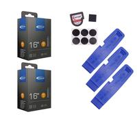 2 x tuyau de vélo Schwalbe 50-305 (16 x 2,00) DV 32 mm valve Dunlop + lève-pneu