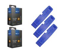 2 x tuyau de vélo Schwalbe 54-305 (16 x 2,10) DV 32 mm valve Dunlop + lève-pneu
