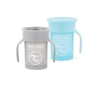 2 x Twistshake 360 Cup Gobelet d'Apprentissage à Boire à Bec 230 ml, Tasse d'Entraînement Bébé à Bec, Bordure 360° Antifuites, Ergonomiques, Sans BPA, 6+ Mois et, Gris Pastel & Bleu Pastel