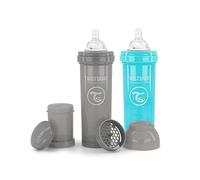 2 x Twistshake Biberon en Plastique avec Valve Anti Colique Tétine Souple en Silicone Débit Vite, Donner le Biberon avec Tétine en Forme de Sein, 330 ml, 4 Mois et +, Gris Pastel & Bleu Pastel