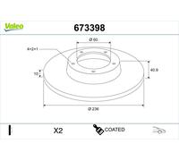 2 x VALEO 673398 Disque de frein pour OPEL,VAUXHALL