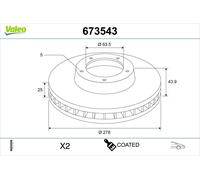 2 x VALEO 673543 Disque de frein pour FORD