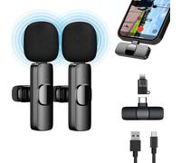 2 x Wireless Tie Mic for Android/iPhone,Portable Lavalier Bluetooth Microphone for Podcast,YT,TikTok,Vlogging,Video Recording,Live Stream,Noise Reduction (Pack 2)