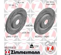 2 x ZIMMERMANN 100.3358.53 Disque de frein pour AUDI,AUDI (FAW),PORSCHE,VW,VW (S