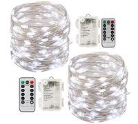 2 x10m Guirlande LED Lumineuse à Pile 100 LEDs Fonction Minuterie avec Télécommande IP65 Etanche Décoration intérieur et extérieur pour Noël Mariage Soirée Maison Jardin (blanc)