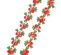 2 Yards Water Soluble Cherry Flower Lace Trim Wedding Dress Applique DIY Clothing Accessories Sewing Supplies 2cm(Red)