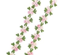 2 Yards Water Soluble Cherry Flower Lace Trim Wedding Dress Applique DIY Clothing Accessories Sewing Supplies 2cm(Pink)
