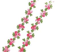 2 Yards Water Soluble Cherry Flower Lace Trim Wedding Dress Applique DIY Clothing Accessories Sewing Supplies 2cm(Roseo)