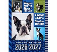 2-Year Monthly Planner 2026-2027: 8.5x11 Dated Organizer With 100 Blank College-Ruled Notebook Pages Combo / 24-Month Schedule / Boston Terrier Dog Art Pattern Cover