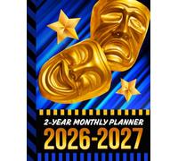 2-Year Monthly Planner 2026-2027: 8.5x11 Dated Organizer With 100 Blank College-Ruled Notebook Pages Combo / 24-Month Schedule / Gold Tragedy Comedy Theater Masks on Blue