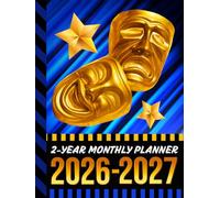 2-Year Monthly Planner 2026-2027: Hardcover / 8.5x11 Dated Organizer With 100 Blank College-Ruled Notebook Pages Combo / 24-Month Schedule / Gold Tragedy Comedy Theater Masks on Blue