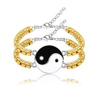 2 Yin Yang Bracelets Set for Couples - His and Hers Hematite Beads Bracelets for Men Women with Extended Stainless Steel Chain, Matching Puzzle Yinyang Bracelets for Boyfriend Girlfriend Best Friend