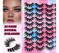 20/1 Paire de Faux Cils en Vison Synthétique Courbure C, Épais & Moelleux, Cils de Style Russe Renard, Cils Bandes d'Apparence Naturelle, Réutilisables, Convient aux Débutants, Maison & Port Quotidien
