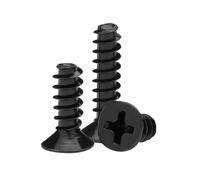 20-200pcs M1.4/M1.7/M2/M2.3/M2.6/M3/M3.5/M4 Vis auto-taraudeuse à pointe plate à tête enfichée à entaille croisée type-KB en acier au carbone galvanisé noir, M1.7x6mm