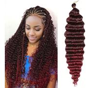 20/22/30 pouces Perruque tressée en crochet à vagues océaniques douces, de noir à rouge vin. Perruque synthétique bou tresses profondes. 1 paquet de perruque tressée ondulée longue pour femmes (