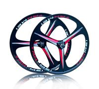 20/24'' Alliage De Magnésium Jeu De Roues BMX 406/451mm 3 Rayons Roues Avant Et Arrière Frein À Disque Moyeux 100/135mm pour 6-9 Vitesses Rotatives(Black-Red,24'' Pair)