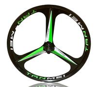 20/24'' Alliage De Magnésium Jeu De Roues BMX 406/451mm 3 Rayons Roues Avant Et Arrière Frein À Disque Moyeux 100/135mm pour 6-9 Vitesses Rotatives(Black-Green,20'' Rear)