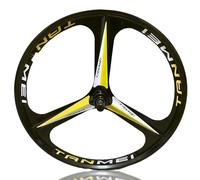 20/24'' Alliage De Magnésium Jeu De Roues BMX 406/451mm 3 Rayons Roues Avant Et Arrière Frein À Disque Moyeux 100/135mm pour 6-9 Vitesses Rotatives(Black-Yellow,20'' Rear)
