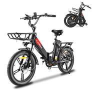 20*3.0Pouces Femme LCD Fat Pliable E- Bike E-VTT Vélo électrique 20.8Ah 150Km SHIMANO 7 25km/h E Vélo pliant avec panier, E-Bike pliable pour hommes