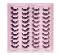 20/40 paires de faux cils naturels à croisillon pour le visage complet, style délicat, convenant pour un port quotidien, style dessin animé, indispensable pour les voyages, avec brosse à sourcils opti
