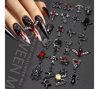 20/50/100 pièces Décorations d'ongles Halloween Charms Crâne d'araignée Forets à ongles Strass Alliage 3D Chauve-souris Serpent Croix Lapin Étoile Lune Kit de Nail Art DIY Fournitures pour ongles Anim
