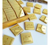20/50/100 Pièces Étiquette Carrée Miroir Dorée Personnalisée For Breloques De Cupcake En Chocolat, Nom De Mariage Gravé Décoration De Fête D'anniversaire De Baptême (pas De Chocolat, Pas De Rubans)(50
