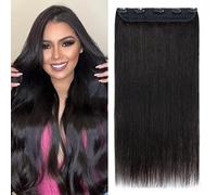 20"/50CM Extension de Cheveux Naturel Clip Une Bande A 5 Clips Rajout Cheveux Naturel Invisible Extension Monobande Clip Epais 100% Clip In Hair Extension Human Hair, #1B Noir Naturel