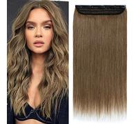 20"/50CM Extension de Cheveux Naturel Clip Une Bande A 5 Clips Rajout Cheveux Naturel Invisible Extension Monobande Clip Epais 100% Clip In Hair Extension Human Hair, 6 Châtain Clair