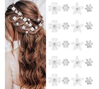 20 Accessoires de Cheveux en Forme de Fleur, Mini Pinces à Cheveux Ornées de Strass et Cristaux Scintillants, Petites Barrettes pour Mariage et Fêtes (Blanc B)
