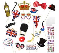 20 Accessoires Photo, 2 Autocollants de Tatouage, Accessoires Photo du jubilé de Platine de la Reine, Accessoires de fête Britanniques 2022, Autocollants de Tatouage du jubilé du Parti de la Reine