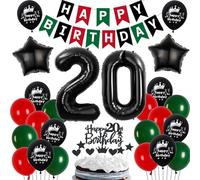 20 ans anniversaire Decoration Homme Femme, Ballon 20 ans anniversaire Rouge Noir Vert, 20 ans ballon Noir Vert Rouge Decoration, 20 ans fête Décoration Homme Femme, 20 Noir Vert Rouge Ballons
