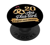 20 Ans de Mariage Noces de Porcelaine Cadeau Couple Amour PopSockets PopGrip Adhésif