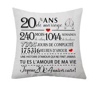 20 Ans Mariage Anniversaire Housse de Coussin Cadeaux de Épouse Mari Femmes Hommes Cadeau Souvenir Joyeux 20e Anniversaire Mariage pour Maman Papa Amie Ami Cadeau de Saint Valentin (20 Ans)